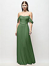 Front View Thumbnail - Vineyard Green Off-the-Shoulder Basque Corset Chiffon Maxi Dress