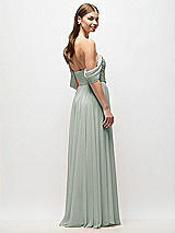 Rear View Thumbnail - Willow Green Off-the-Shoulder Basque Corset Chiffon Maxi Dress
