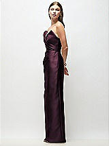 Side View Thumbnail - Deep Plum Strapless Asymmetrical Draped Satin Column Maxi Dress