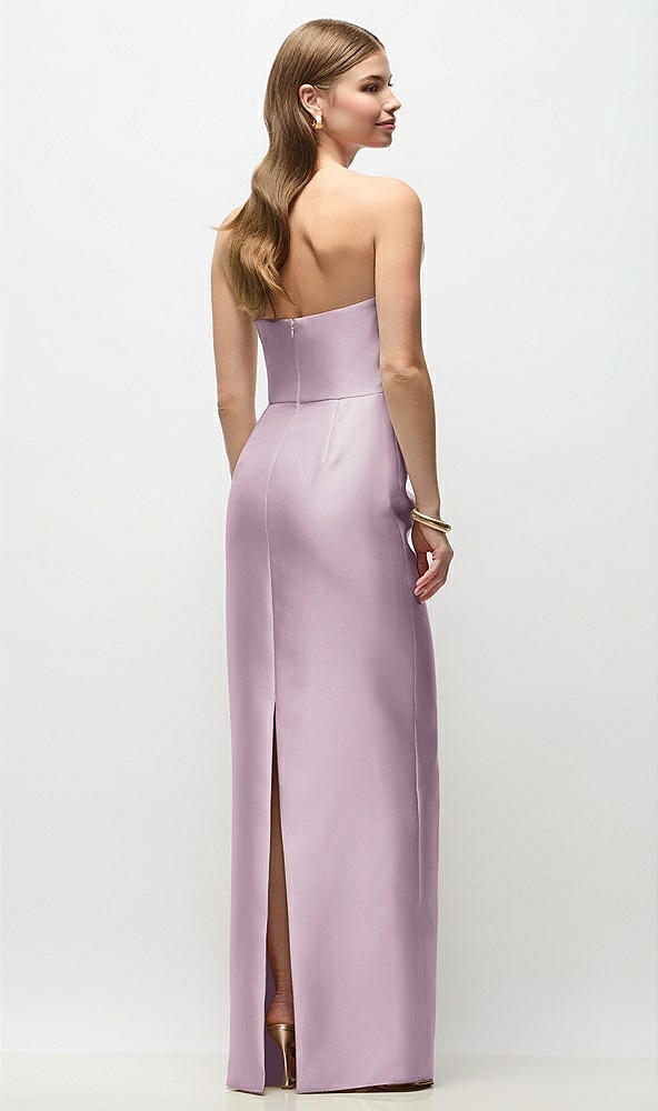 Back View - Suede Rose Strapless Asymmetrical Draped Satin Column Maxi Dress