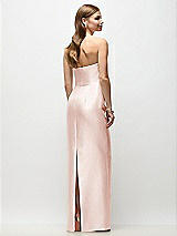 Rear View Thumbnail - Blush Strapless Asymmetrical Draped Satin Column Maxi Dress