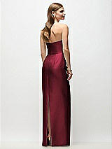 Rear View Thumbnail - Cabernet Strapless Asymmetrical Draped Satin Column Maxi Dress