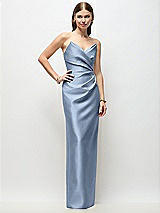 Front View Thumbnail - Cloudy Strapless Asymmetrical Draped Satin Column Maxi Dress