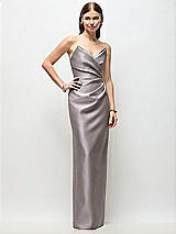 Front View Thumbnail - Cashmere Gray Strapless Asymmetrical Draped Satin Column Maxi Dress