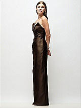 Side View Thumbnail - Espresso Strapless Asymmetrical Draped Satin Column Maxi Dress