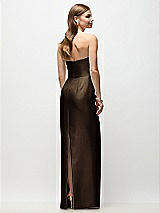 Rear View Thumbnail - Espresso Strapless Asymmetrical Draped Satin Column Maxi Dress
