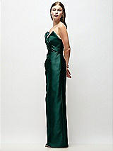 Side View Thumbnail - Evergreen Strapless Asymmetrical Draped Satin Column Maxi Dress