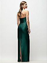 Rear View Thumbnail - Evergreen Strapless Asymmetrical Draped Satin Column Maxi Dress