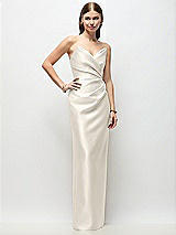 Front View Thumbnail - Ivory Strapless Asymmetrical Draped Satin Column Maxi Dress