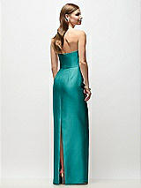 Rear View Thumbnail - Jade Strapless Asymmetrical Draped Satin Column Maxi Dress