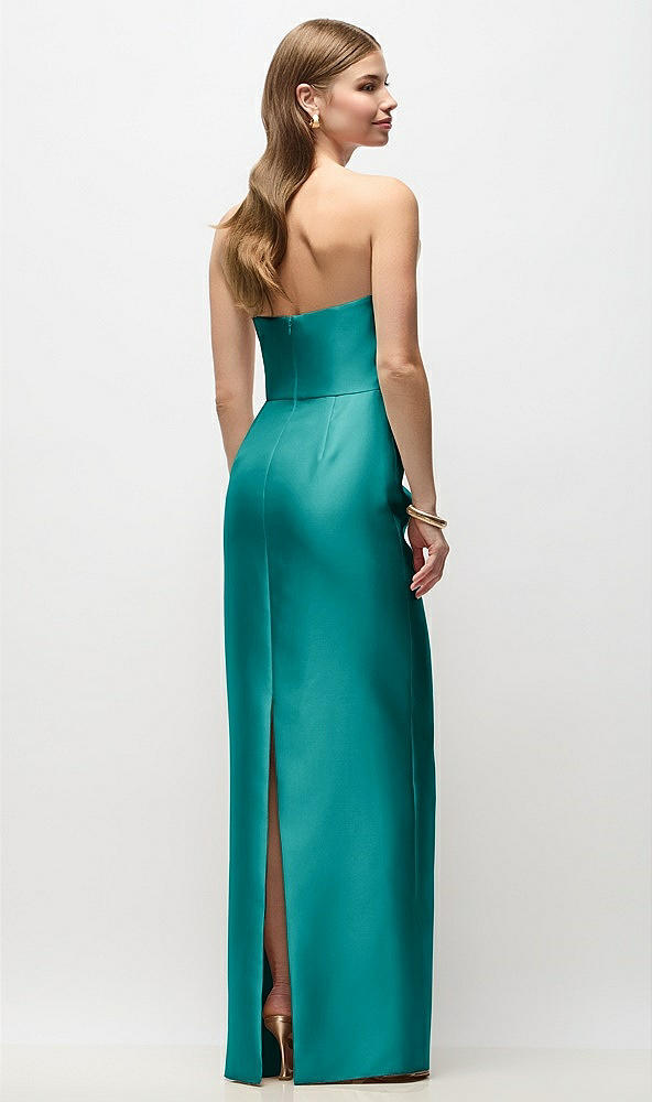 Back View - Jade Strapless Asymmetrical Draped Satin Column Maxi Dress