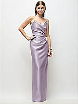 Front View Thumbnail - Lilac Haze Strapless Asymmetrical Draped Satin Column Maxi Dress