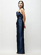 Side View Thumbnail - Midnight Navy Strapless Asymmetrical Draped Satin Column Maxi Dress