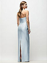 Rear View Thumbnail - Mist Strapless Asymmetrical Draped Satin Column Maxi Dress