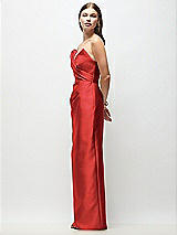 Side View Thumbnail - Poppy Red Strapless Asymmetrical Draped Satin Column Maxi Dress
