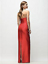 Rear View Thumbnail - Poppy Red Strapless Asymmetrical Draped Satin Column Maxi Dress