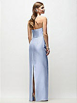 Rear View Thumbnail - Sky Blue Strapless Asymmetrical Draped Satin Column Maxi Dress