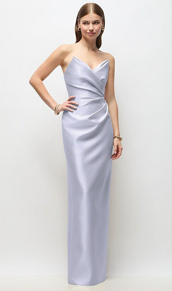 Front View - Silver Dove Strapless Asymmetrical Draped Satin Column Maxi Dress