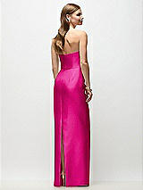 Rear View Thumbnail - Think Pink Strapless Asymmetrical Draped Satin Column Maxi Dress