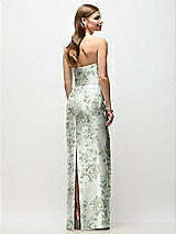 Rear View Thumbnail - Sage Cottage Rose Strapless Asymmetrical Draped Satin Column Floral Maxi Dress