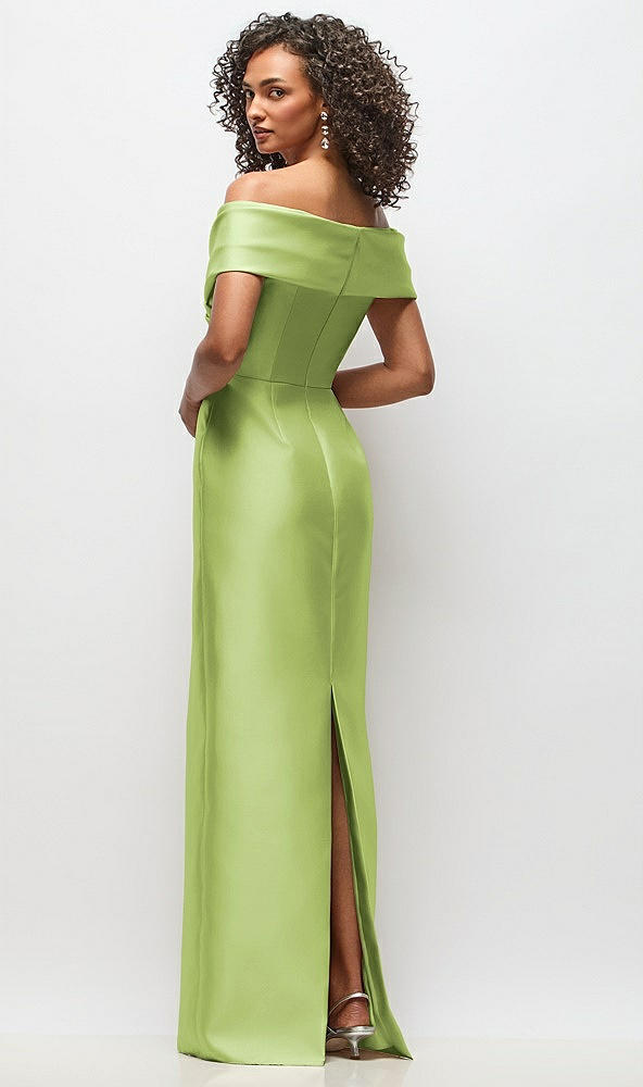 Back View - Mojito Draped Wrap Off-the-Shoulder Satin Column Floral Maxi Dress
