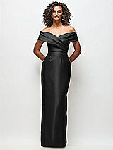 Front View Thumbnail - Black Draped Wrap Off-the-Shoulder Satin Column Floral Maxi Dress