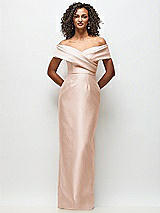 Front View Thumbnail - Cameo Draped Wrap Off-the-Shoulder Satin Column Floral Maxi Dress
