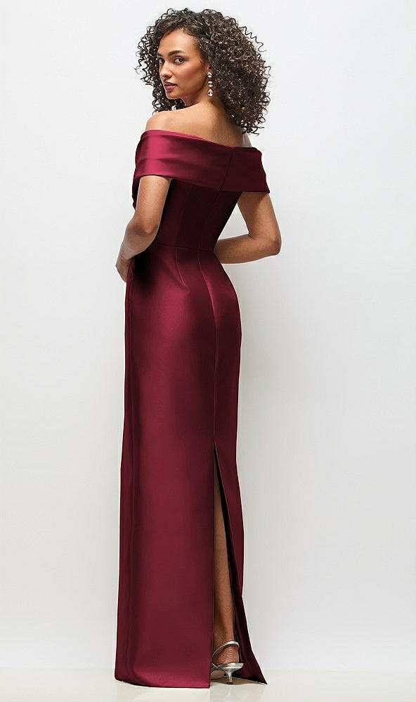 Back View - Cabernet Draped Wrap Off-the-Shoulder Satin Column Floral Maxi Dress