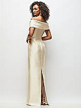 Rear View Thumbnail - Champagne Draped Wrap Off-the-Shoulder Satin Column Floral Maxi Dress