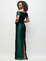 Rear View Thumbnail - Evergreen Draped Wrap Off-the-Shoulder Satin Column Floral Maxi Dress