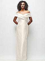 Front View Thumbnail - Ivory Draped Wrap Off-the-Shoulder Satin Column Floral Maxi Dress