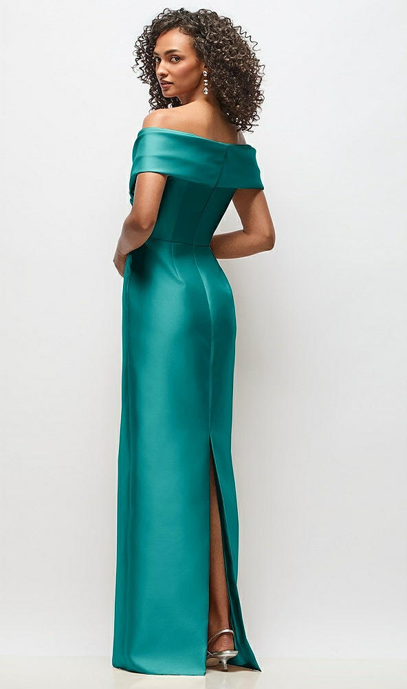 Back View - Jade Draped Wrap Off-the-Shoulder Satin Column Floral Maxi Dress