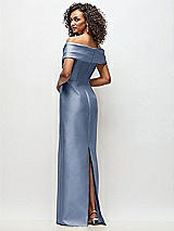 Rear View Thumbnail - Larkspur Blue Draped Wrap Off-the-Shoulder Satin Column Floral Maxi Dress