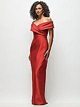 Side View Thumbnail - Poppy Red Draped Wrap Off-the-Shoulder Satin Column Floral Maxi Dress