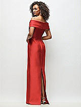 Rear View Thumbnail - Poppy Red Draped Wrap Off-the-Shoulder Satin Column Floral Maxi Dress