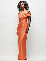 Side View Thumbnail - Portofino Orange Draped Wrap Off-the-Shoulder Satin Column Floral Maxi Dress