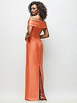 Rear View Thumbnail - Portofino Orange Draped Wrap Off-the-Shoulder Satin Column Floral Maxi Dress