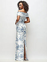 Rear View Thumbnail - Cottage Rose Larkspur Draped Wrap Off-the-Shoulder Satin Column Maxi Dress