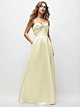 Front View Thumbnail - Butter Yellow Strapless Twist Cuff Neck Satin Maxi Dress with Basque-Waist & Full Skirt