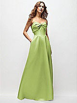 Front View Thumbnail - Mojito Strapless Twist Cuff Neck Satin Maxi Dress with Basque-Waist & Full Skirt