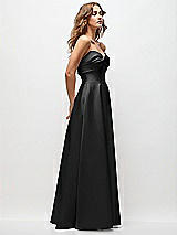 Side View Thumbnail - Black Strapless Twist Cuff Neck Satin Maxi Dress with Basque-Waist & Full Skirt