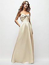 Front View Thumbnail - Champagne Strapless Twist Cuff Neck Satin Maxi Dress with Basque-Waist & Full Skirt