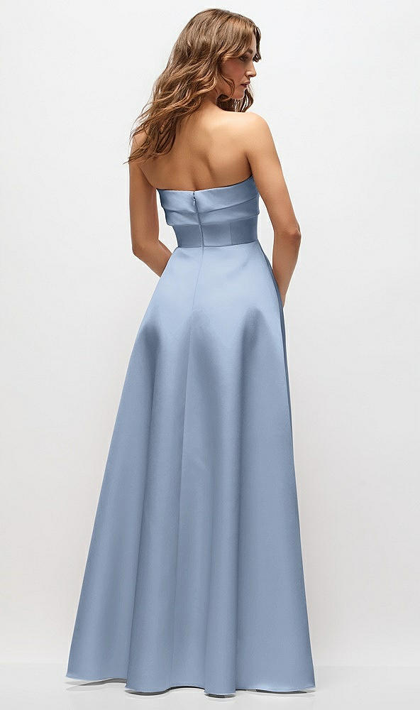 Back View - Cloudy Strapless Twist Cuff Neck Satin Maxi Dress with Basque-Waist & Full Skirt