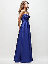 Side View Thumbnail - Cobalt Blue Strapless Twist Cuff Neck Satin Maxi Dress with Basque-Waist & Full Skirt