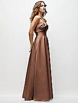 Side View Thumbnail - Cognac Strapless Twist Cuff Neck Satin Maxi Dress with Basque-Waist & Full Skirt
