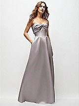 Front View Thumbnail - Cashmere Gray Strapless Twist Cuff Neck Satin Maxi Dress with Basque-Waist & Full Skirt
