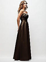 Side View Thumbnail - Espresso Strapless Twist Cuff Neck Satin Maxi Dress with Basque-Waist & Full Skirt