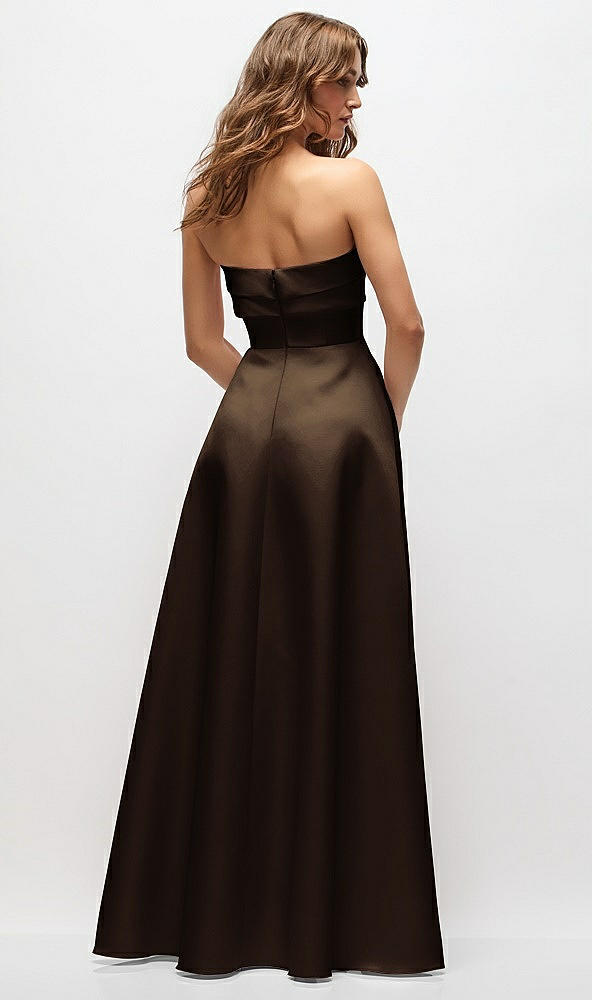 Back View - Espresso Strapless Twist Cuff Neck Satin Maxi Dress with Basque-Waist & Full Skirt