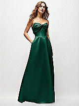 Front View Thumbnail - Hunter Green Strapless Twist Cuff Neck Satin Maxi Dress with Basque-Waist & Full Skirt
