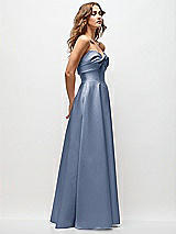 Side View Thumbnail - Larkspur Blue Strapless Twist Cuff Neck Satin Maxi Dress with Basque-Waist & Full Skirt